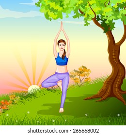 vector illustration of lady practising yoga for wellness