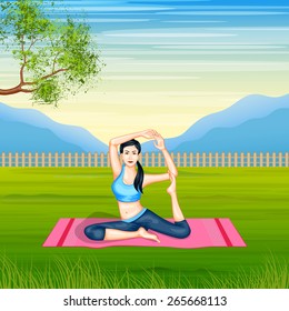 vector illustration of lady practising yoga for wellness