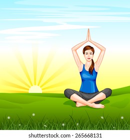 vector illustration of lady practising yoga for wellness
