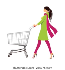 vector illustration of lady in salwar suit with shopping cart online shopping idea for web store, social media, Mobile apps, print Media