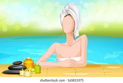 vector illustration of lady in spa pool