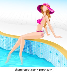 vector illustration of lady in swimming pool