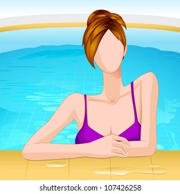 vector illustration of lady in swimming pool