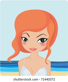 Vector illustration of a lady wear bikini on the beach.