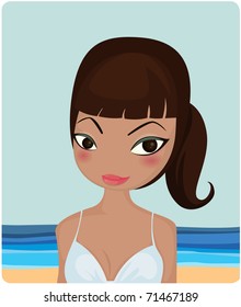 Vector illustration of a lady wear bikini on the beach.