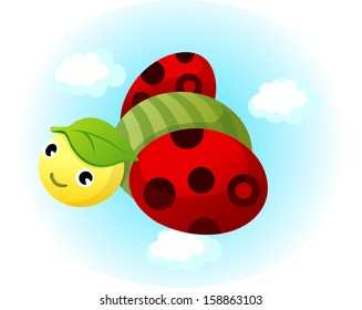 Vector illustration of ladybird in the air