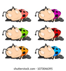vector illustration of Ladybug with different facial expressions and different color