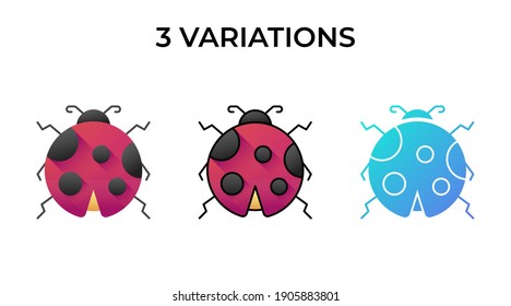 Vector illustration of ladybug icon. Ladybug animal. 3 variation, flat, lineal colo, and gradient