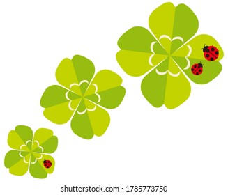 Vector illustration of a ladybug perching on a clover