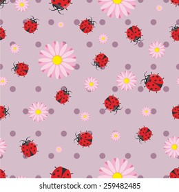 Vector illustration of ladybug seamless pattern