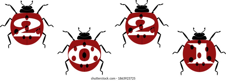 Vector illustration of ladybugs with 2021 new year concept. Good luck and hopes for new year concept