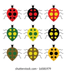 Vector illustration of ladybugs in different color combinations. For jpeg version, please see my portfolio.