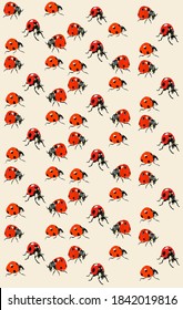 Vector illustration of Ladybugs. Vector repeating wallpaper with cute doodle ladybirds. Suitable for posts, gift wrap, cards, invitations, banners design and web/internet ads.