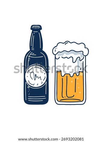 vector illustration lager beer bottle and glass