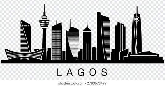 Vector illustration of Lagos city skyline, Nigeria. Detailed silhouette of the urban landscape with modern buildings and skyscrapers.