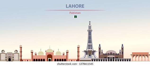 Vector illustration of Lahore city skyline on colorful gradient beautiful daytime background 