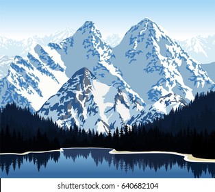 Vector Morning Beautiful Mountains Lake Stock Vector (Royalty Free ...