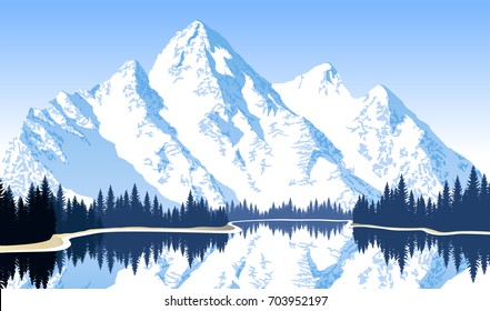 Vector illustration - lake in mountains