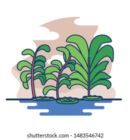 Vector Illustration Of Lake And Plants Isolated