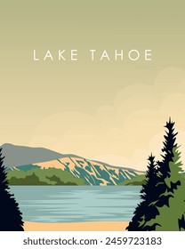 Vector illustration. Lake Tahoe. Travel poster, banner, postcard, cover. Modern design. Tourism, travel.