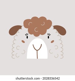 Vector illustration with lamb face. This illustration is suitable for print, sublimation, t-shirts, postcards, print materials, stationery and so much more. Children's illustration.