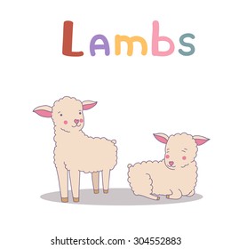 Vector illustration of lambs. Cute alphabet in vector.L letters. Funny cartoon animal.