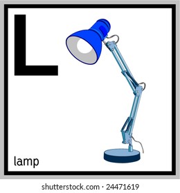Vector illustration of lamp and english letter "L". Does not contain any effects like gradients, blends and so on. File format EPS (AI8 compatible).