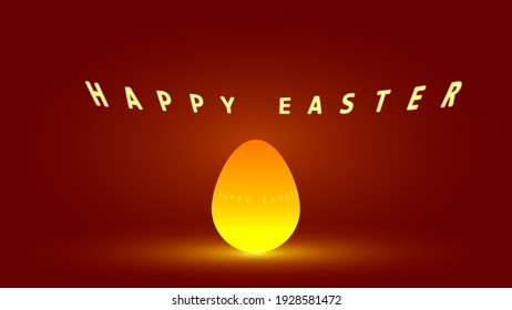 Vector illustration of a lamp in the form of an egg with the text Happy Easter. On a dark red background.