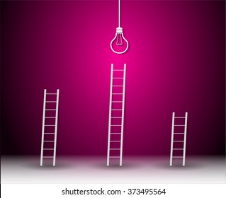 vector illustration. lamp idea. infographics.marketing, victory. Ladder to success. walk. goal. graphic. stair. icon. destination,win ladder to success concept with idea light bulb. leadership concept