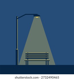 vector illustration of a lamp illuminating a chair in the park 