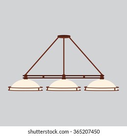 Vector illustration lamp, lights for pool or billiard table. Lamp with three shades