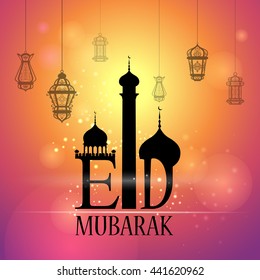 vector illustration of lamp on Eid Mubarak ( Blessing for Eid) background