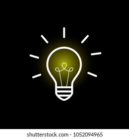 vector illustration. lamp shines. white light bulb on a dark background