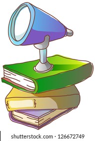 A vector illustration of lamp standing on books