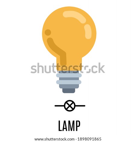vector illustration of lamp with symbols and names.  Illustration for Electronics.  Simple flat minimalist design.