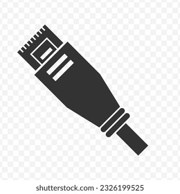 Vector illustration of LAN cable icon in dark color and transparent background(PNG).