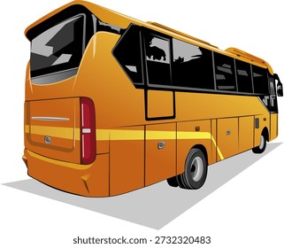 Ilustración vectorial de una herramienta de transporte terrestre en forma de autobús con colores degradados amarillo y naranja aislados sobre un fondo blanco