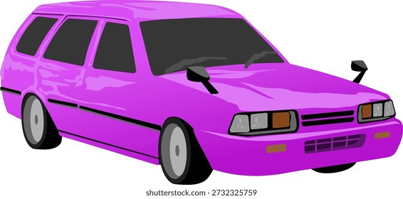 Ilustración vectorial de una herramienta de transporte terrestre en forma de un automóvil sedán con color magenta aislado sobre un fondo blanco