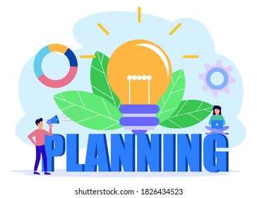 Vector illustration of landing page design for Business planning, business people looking for ideas and Solutions, Investments, Creative. Build a joint business.