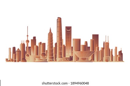 Vector illustration of landmark buildings in Shanghai, China