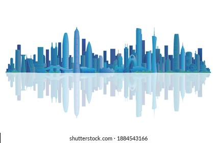 Vector illustration of landmark buildings in Shenzhen, Guangzhou, China