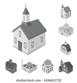 Vector illustration of landmark and clergy symbol. Set of landmark and religion stock symbol for web.