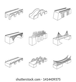 Vector illustration of landmark and structure  symbol. Collection of landmark and crossing stock symbol for web.