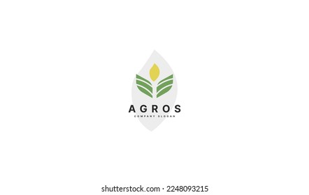 Vector illustration of landscape with agricultural fields. Design for farming company with crops, farm, cultivated land. Template with agriculture for logo design