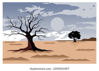 vector illustration of landscape background, dry season, desert.