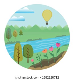 vector illustration of a landscape with a balloon