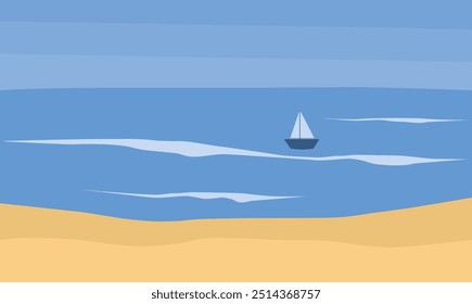 Vector Illustration of A Landscape with Beach and Sea