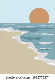Vector illustration landscape beach view when sunset time