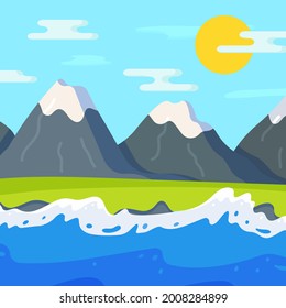 Ilustración vectorial de un paisaje. Hermosa imagen de las montañas. Foto 