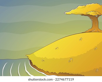 ilustración vectorial de un paisaje con hermosos árboles, hierba y también un río en otoño